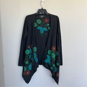 Stetson Women’s Embroidered Floral Art To Wear Open Front Cardigan Size Small